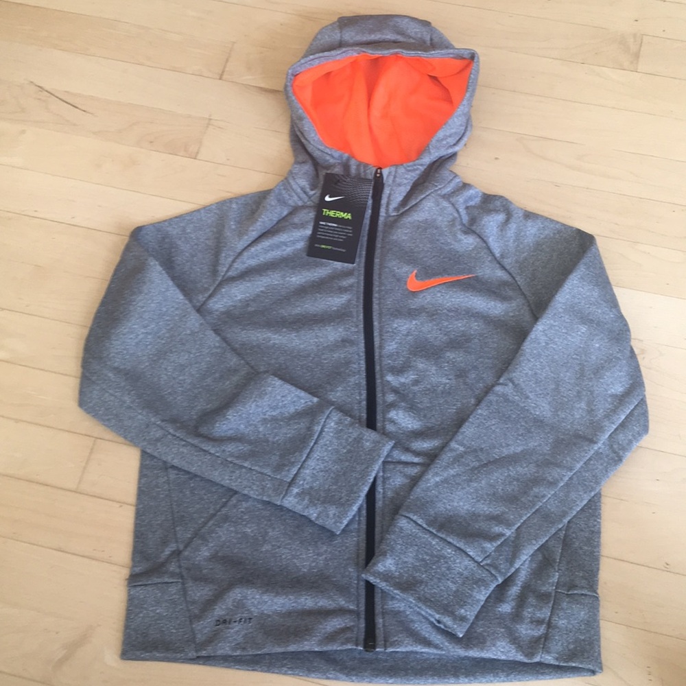 Youth Boys Nike Therma Dri-fit Zip Gray Hoodie - M